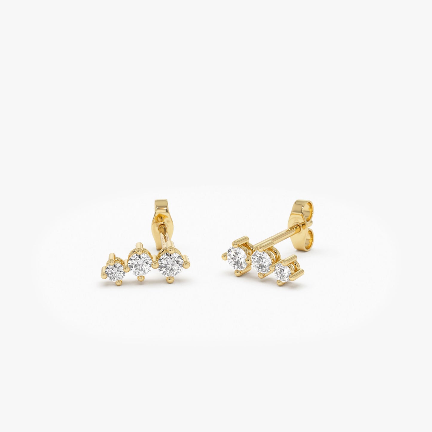 14k Three Stone Brilliant Diamond Studs 0.35 ctw - Geum Jewels