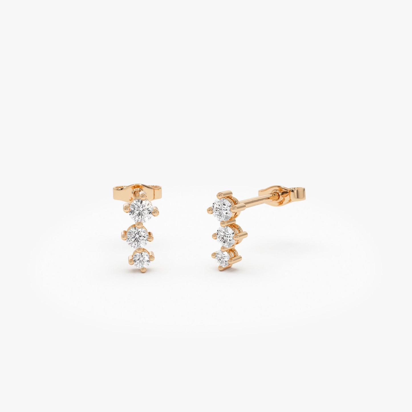 14k Three Stone Brilliant Diamond Studs 0.35 ctw - Geum Jewels