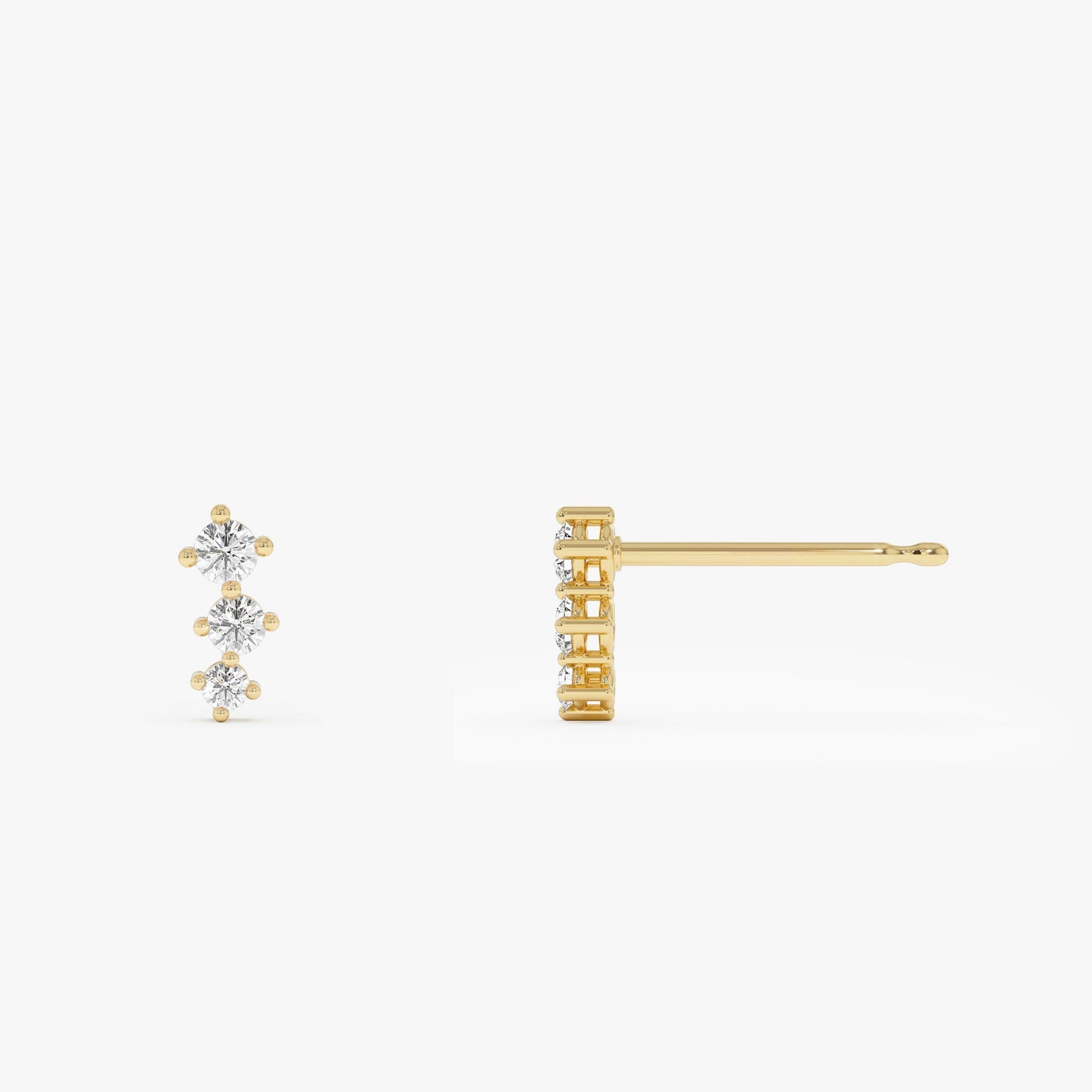 14k Three Stone Brilliant Diamond Studs 0.35 ctw - Geum Jewels