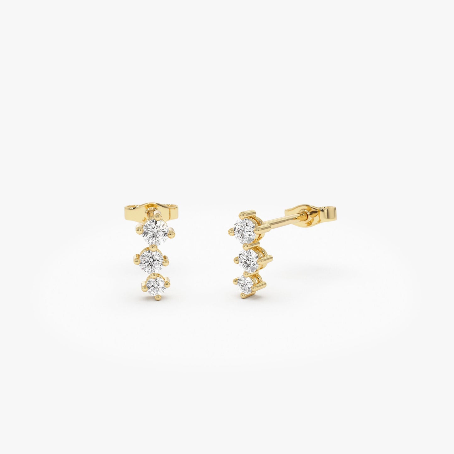 14k Three Stone Brilliant Diamond Studs 0.35 ctw - Geum Jewels