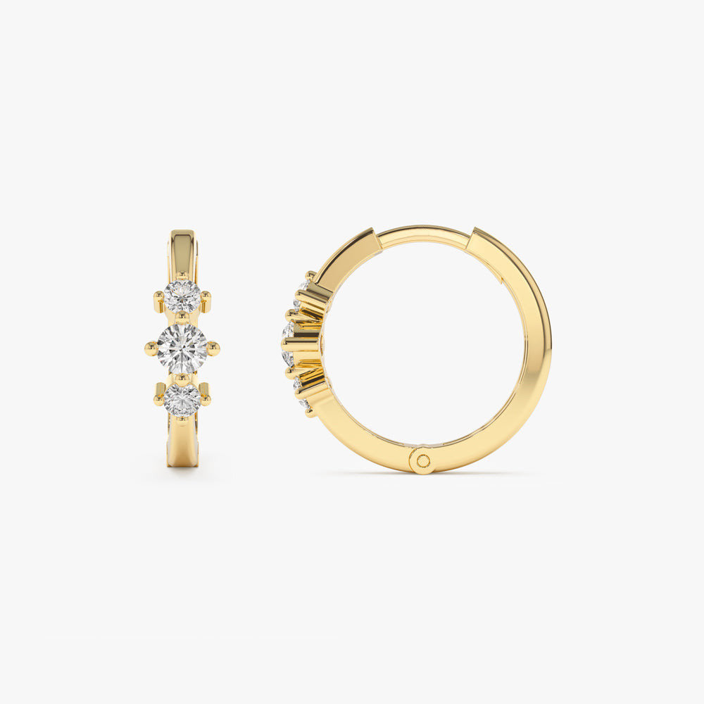 14k Three Stone Mini Diamond Huggies - Geum Jewels