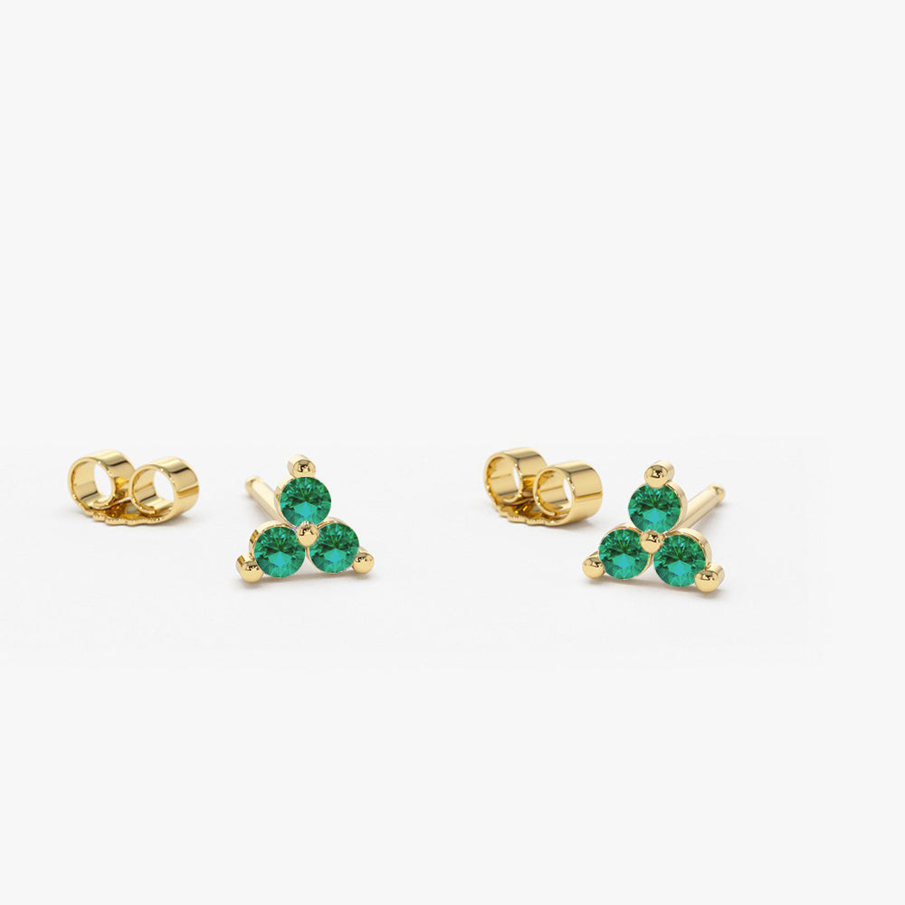 14K Tiny Trio Emerald Earrings - Geum Jewels