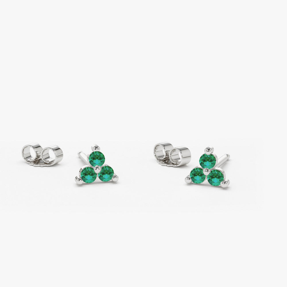 14K Tiny Trio Emerald Earrings - Geum Jewels