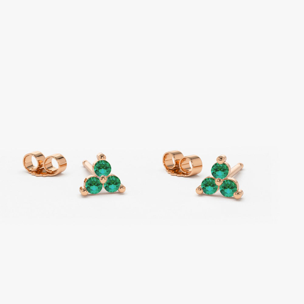 14K Tiny Trio Emerald Earrings - Geum Jewels
