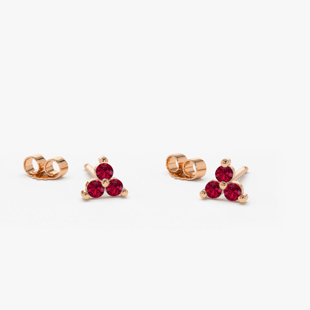 14K Tiny Trio Ruby Earrings - Geum Jewels