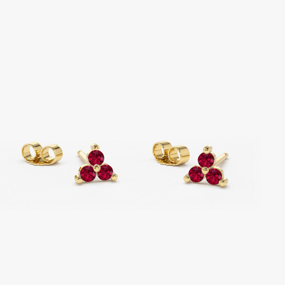 14K Tiny Trio Ruby Earrings - Geum Jewels