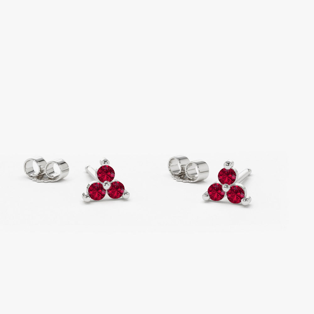14K Tiny Trio Ruby Earrings - Geum Jewels