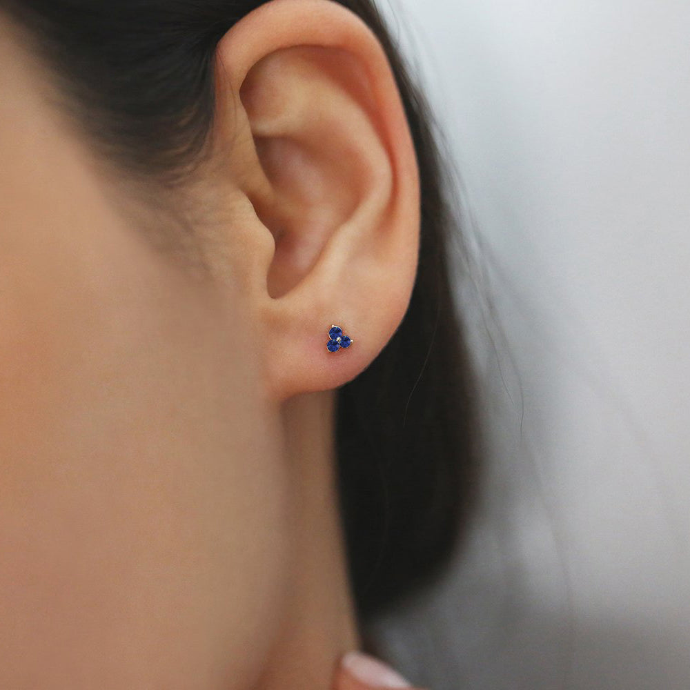 14K Tiny Trio Sapphire Earrings - Geum Jewels