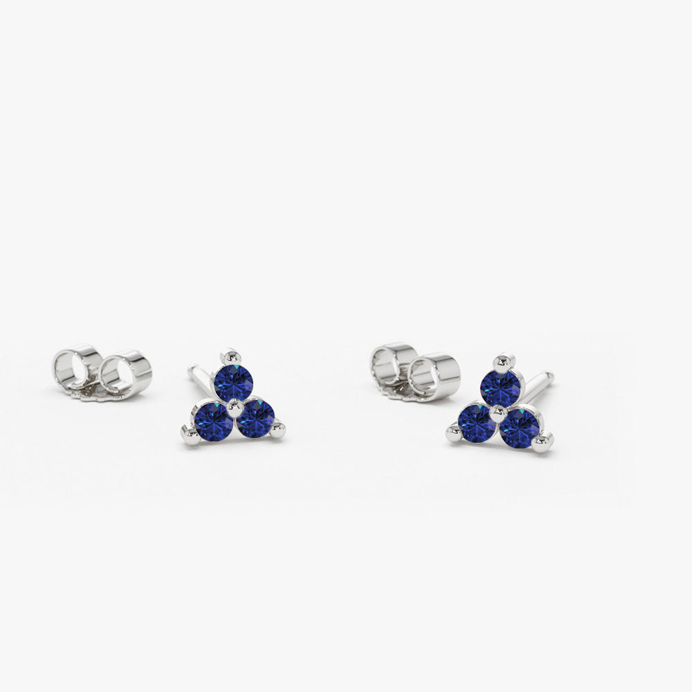 14K Tiny Trio Sapphire Earrings - Geum Jewels