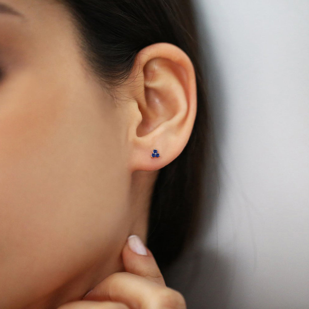 14K Tiny Trio Sapphire Earrings - Geum Jewels