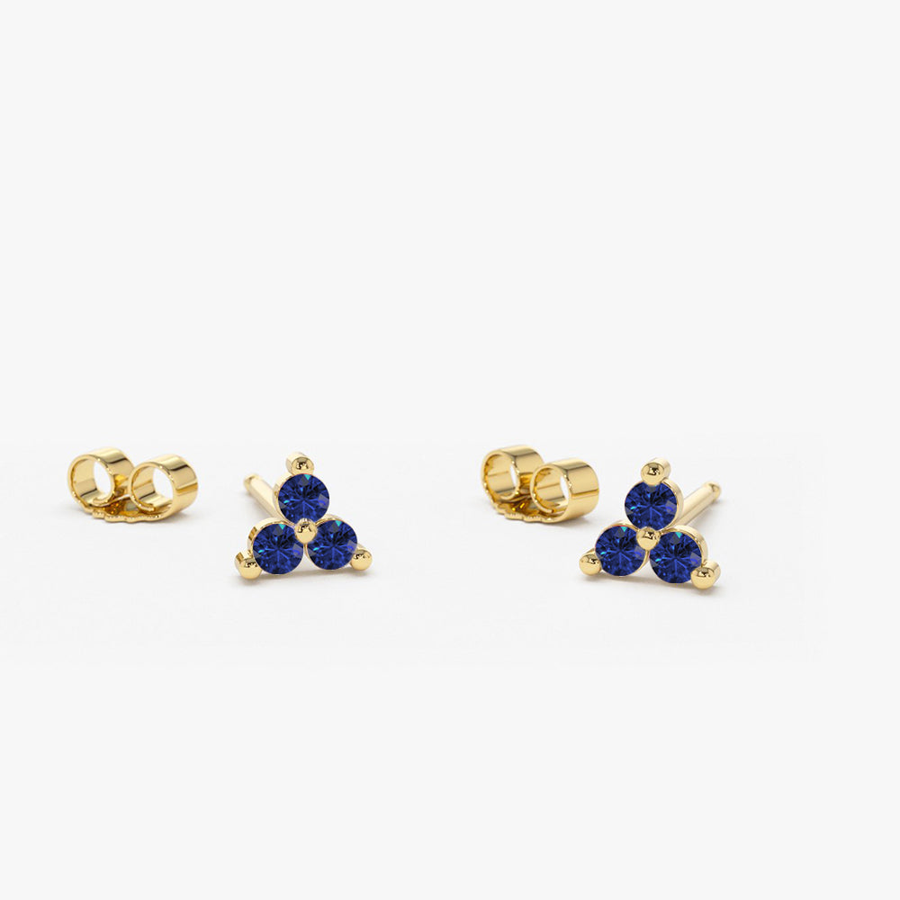 14K Tiny Trio Sapphire Earrings - Geum Jewels