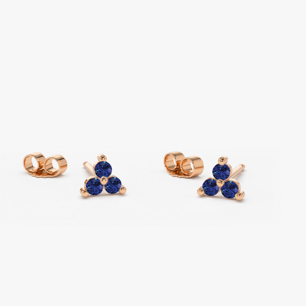 14K Tiny Trio Sapphire Earrings - Geum Jewels