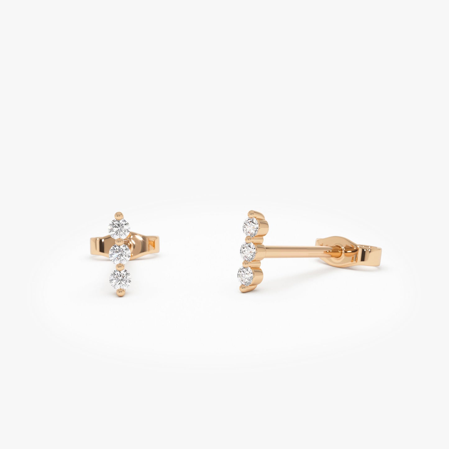 14K Triple Diamond Bar Stud Earrings - Geum Jewels
