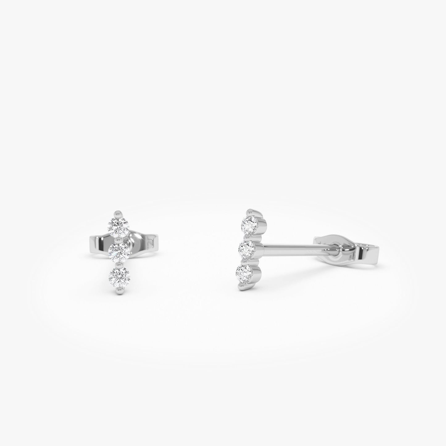 14K Triple Diamond Bar Stud Earrings - Geum Jewels