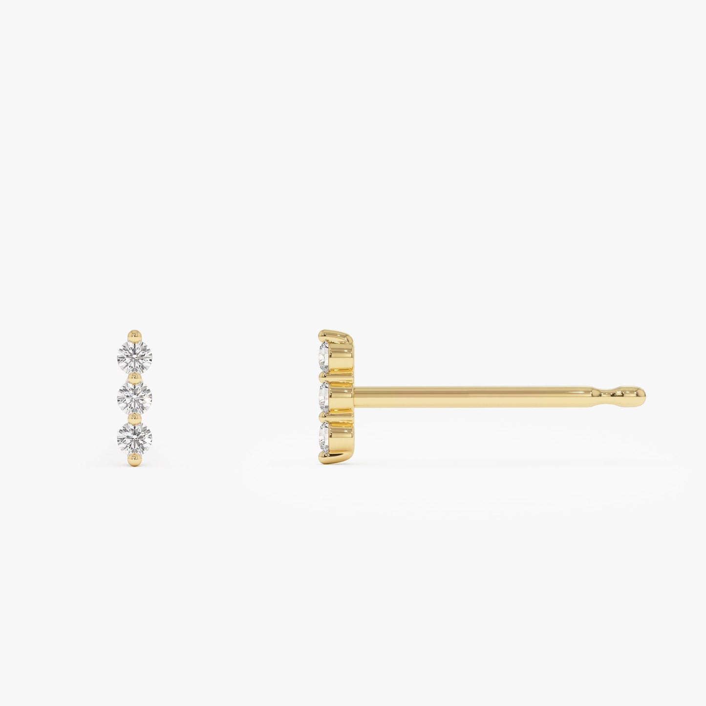 14K Triple Diamond Bar Stud Earrings - Geum Jewels