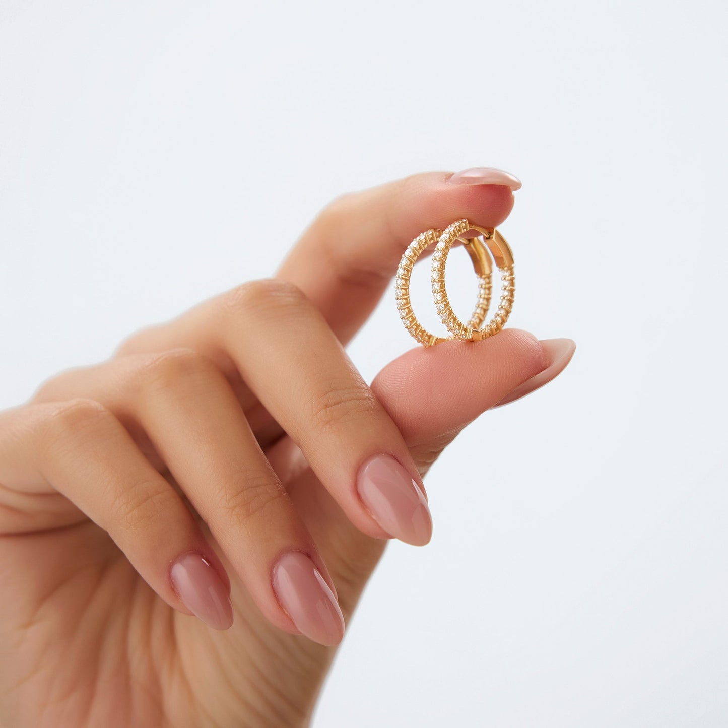 14Kt 21.5MM Inside Out Diamond Hoops - Geum Jewels