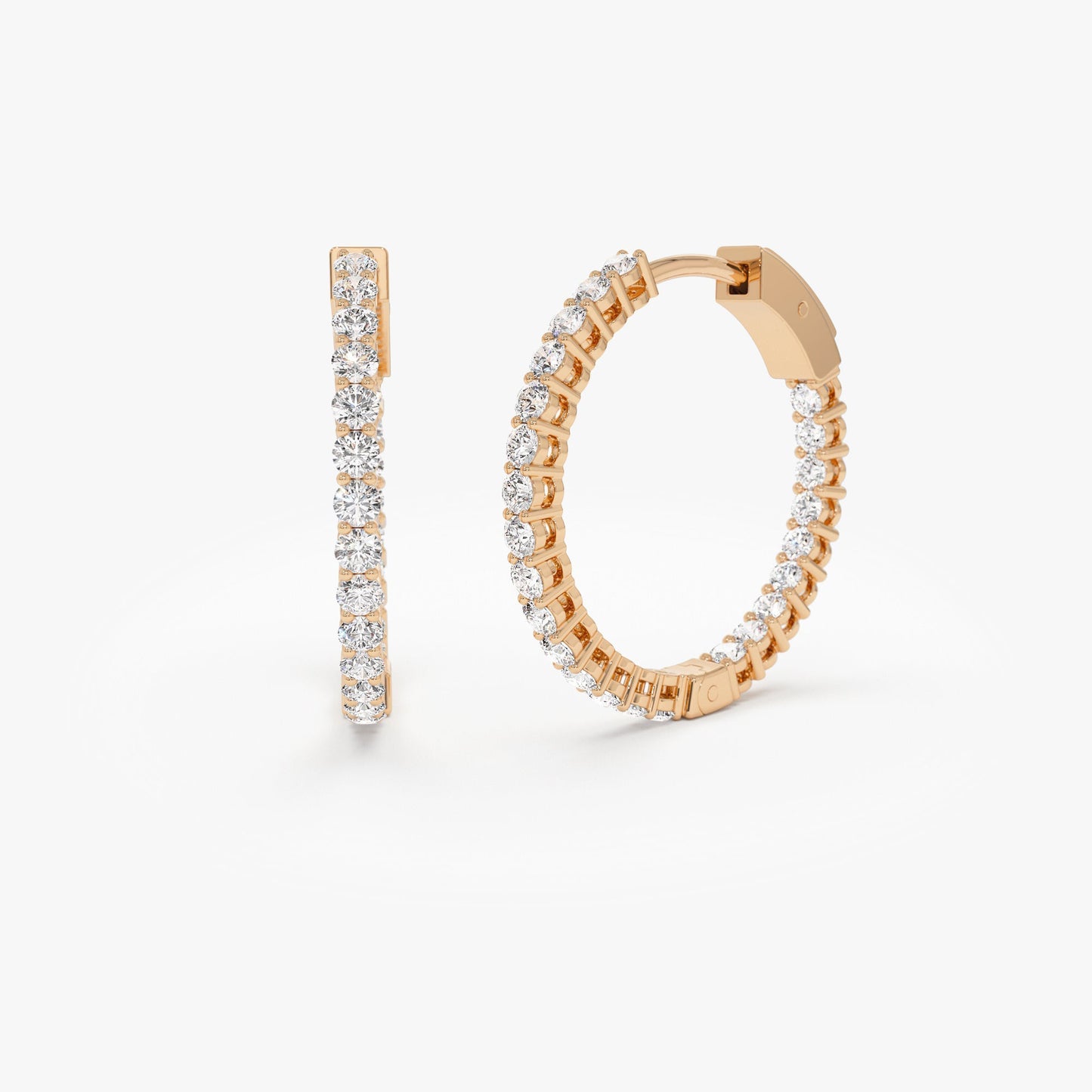 14Kt 21.5MM Inside Out Diamond Hoops - Geum Jewels