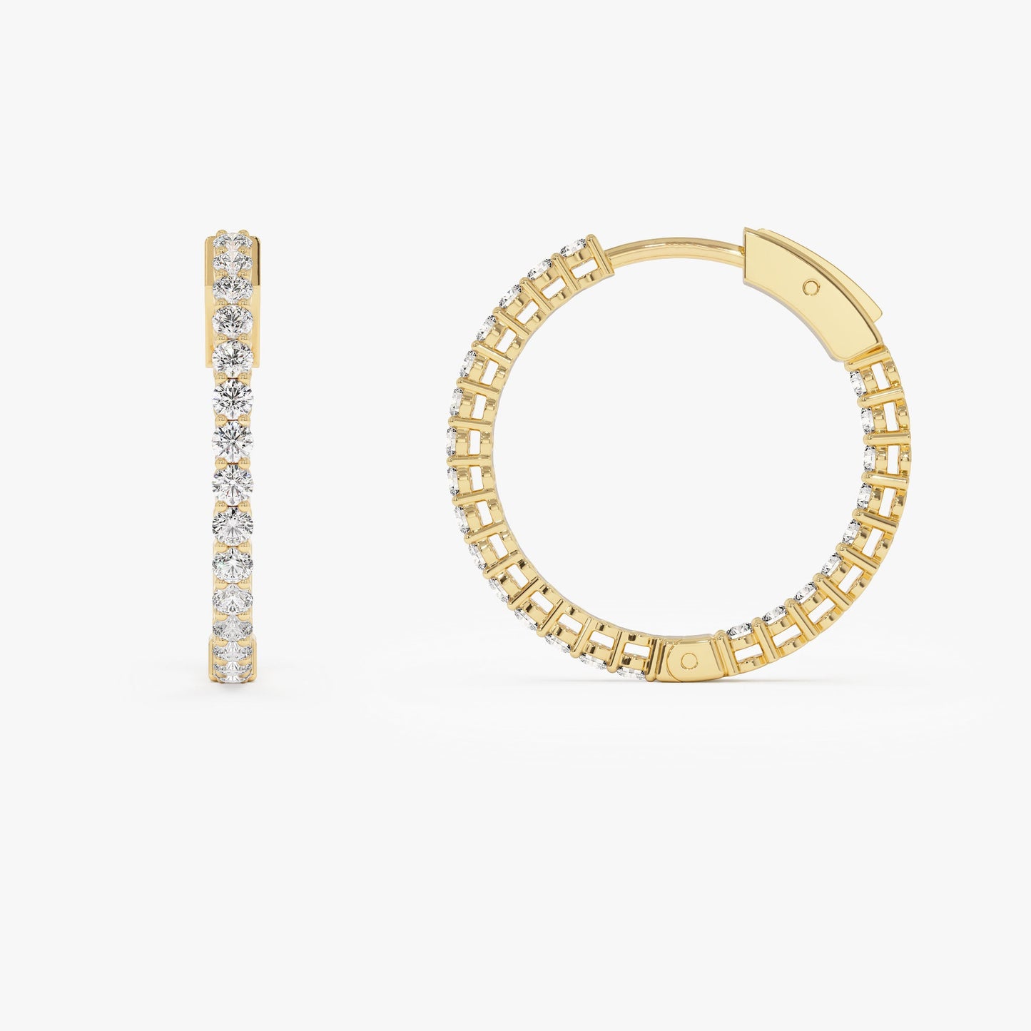 14Kt 21.5MM Inside Out Diamond Hoops - Geum Jewels
