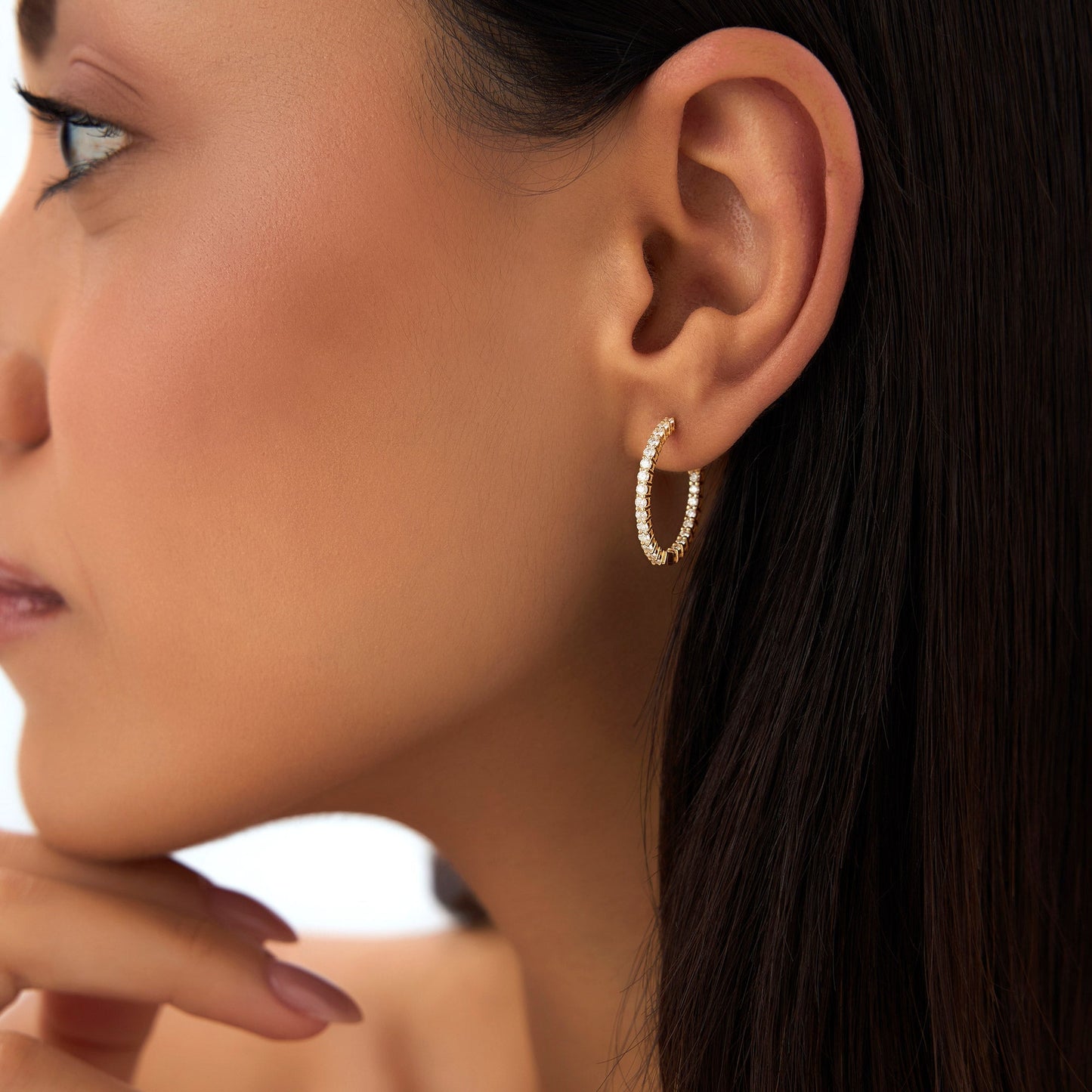 14Kt 21.5MM Inside Out Diamond Hoops - Geum Jewels