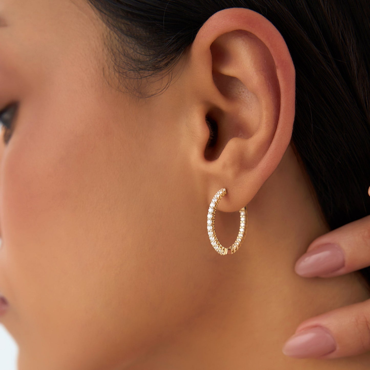 14Kt 21.5MM Inside Out Diamond Hoops - Geum Jewels