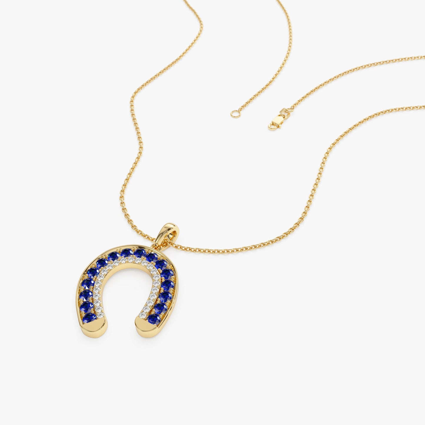 14k Sapphire and Diamond Horseshoe Pendant