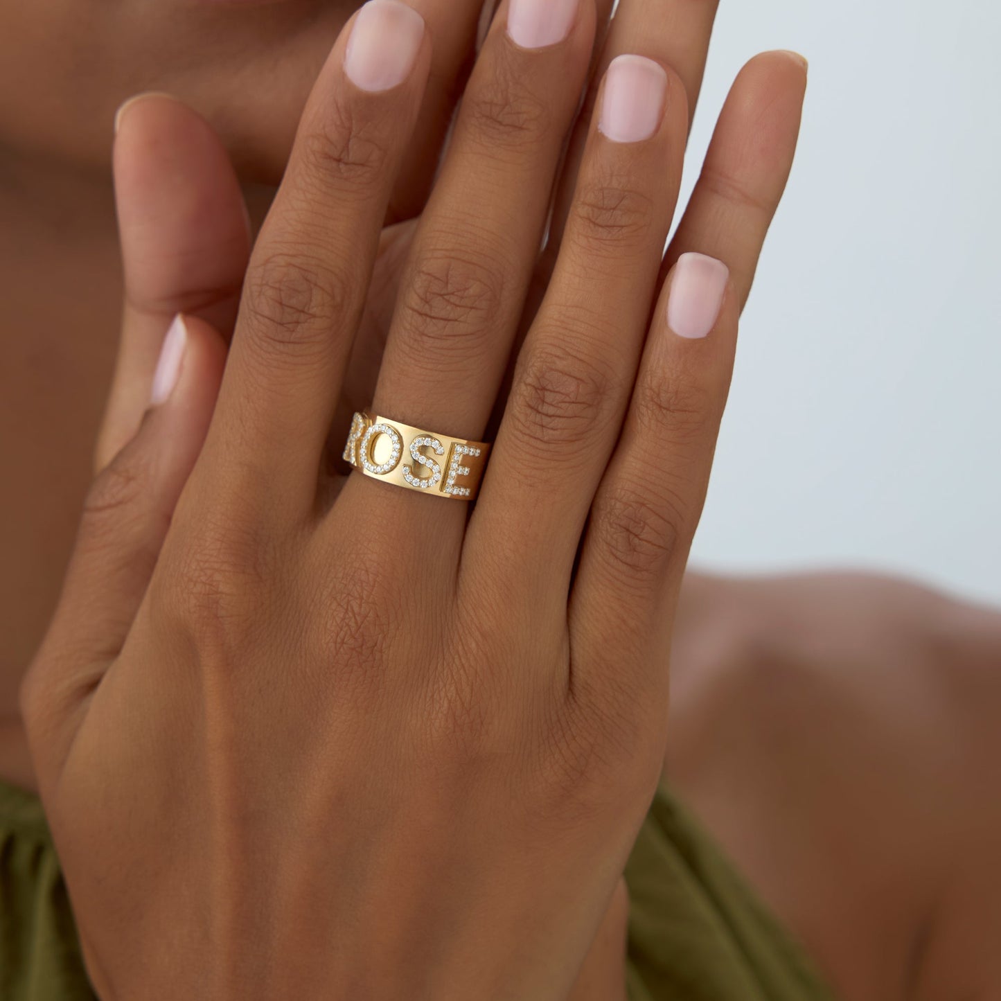 14K Chunky Diamond Name Band