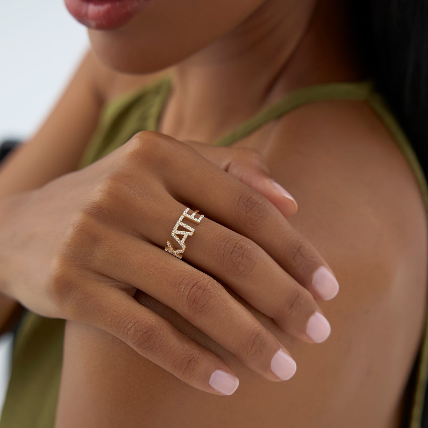 14K Diamond Personalized Name Ring