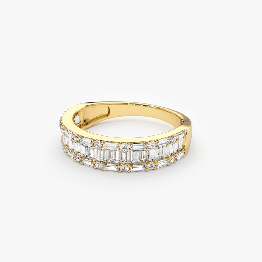 14K Baguette & Round Diamond Wedding Band
