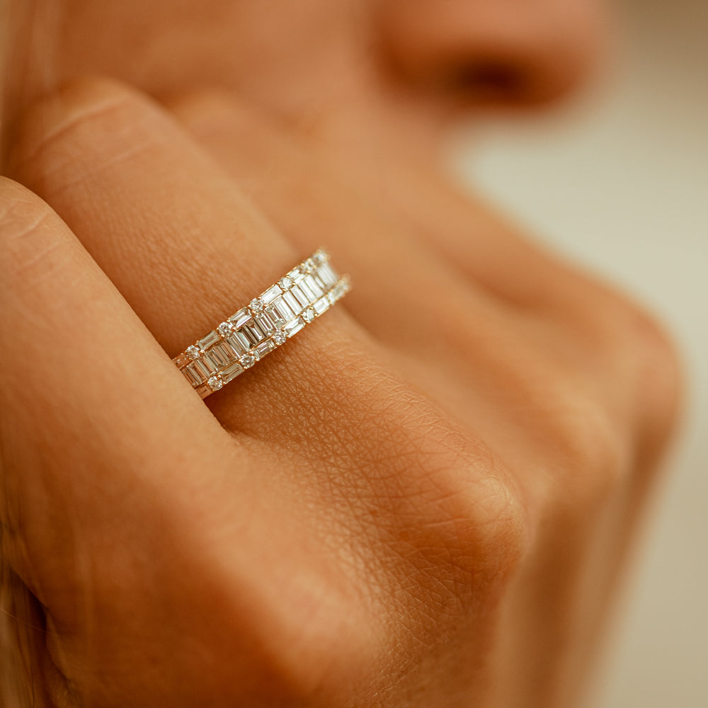 14K Baguette & Round Diamond Wedding Band