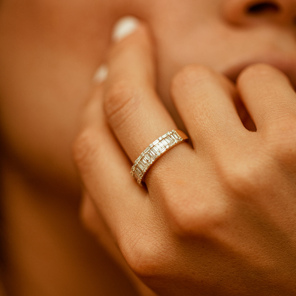 14K Baguette & Round Diamond Wedding Band