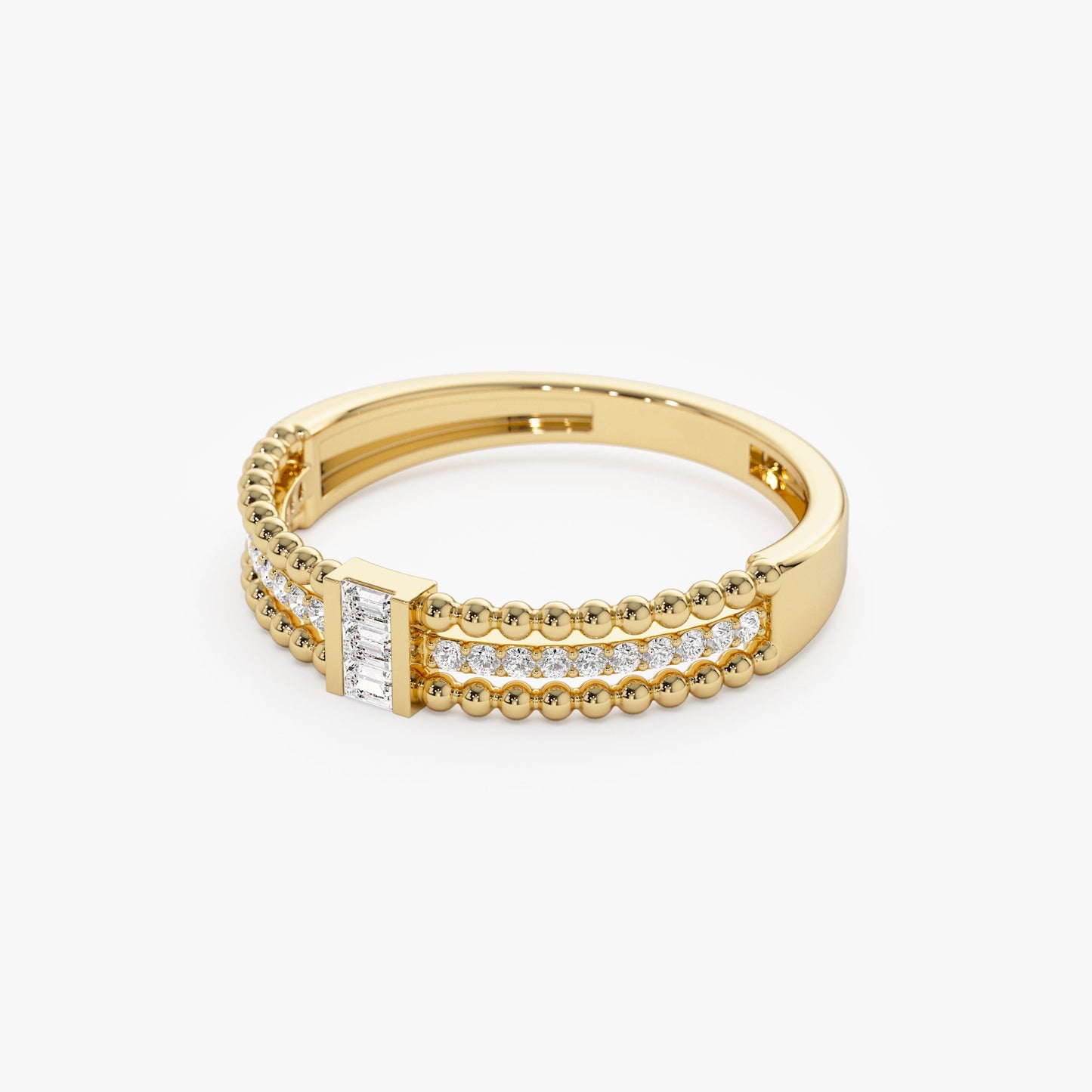 14k Beaded Baguette and Round Diamond Ring - Geum Jewels