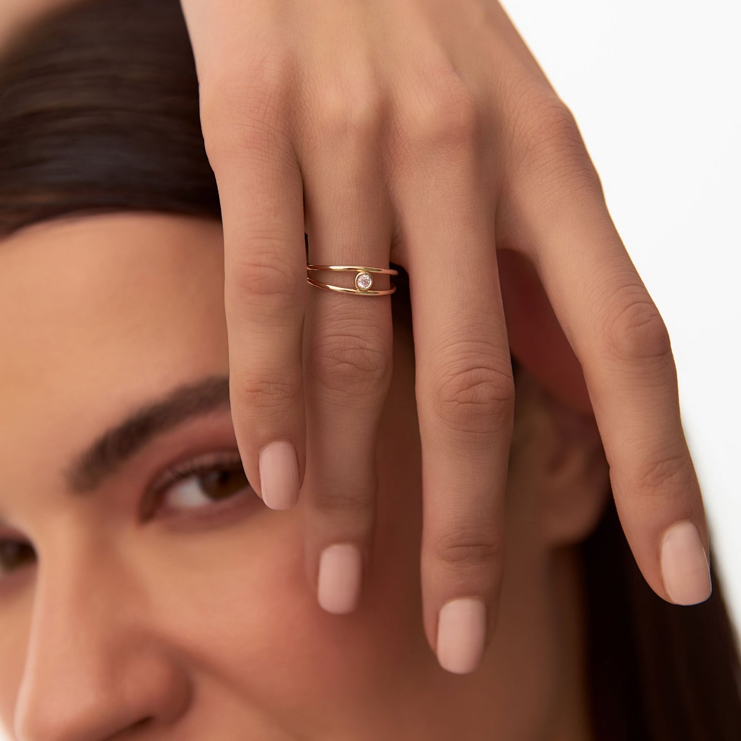 14k Double Band Bezel Setting Diamond Solitaire Ring