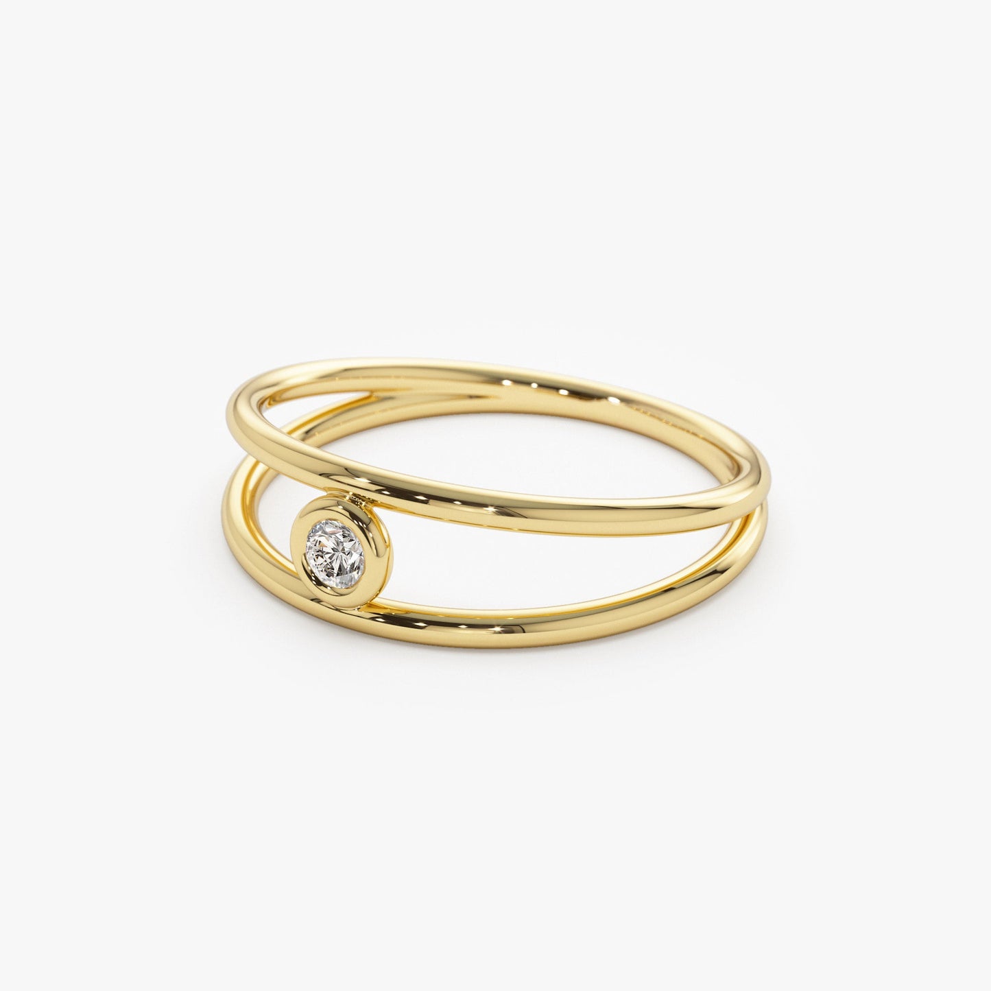 14k Double Band Bezel Setting Diamond Solitaire Ring - Geum Jewels