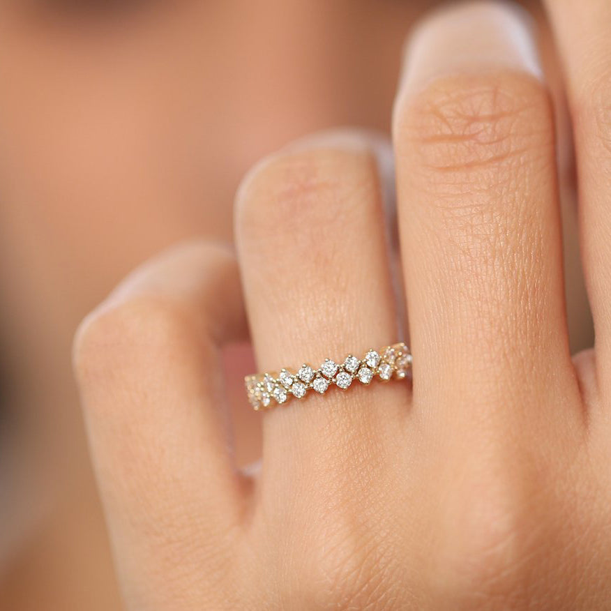 14K Double Row Prong Setting Diamond Wedding Band