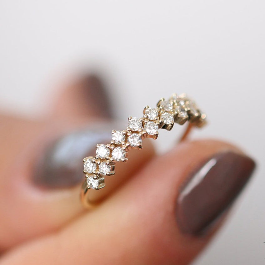 14K Double Row Prong Setting Diamond Wedding Band