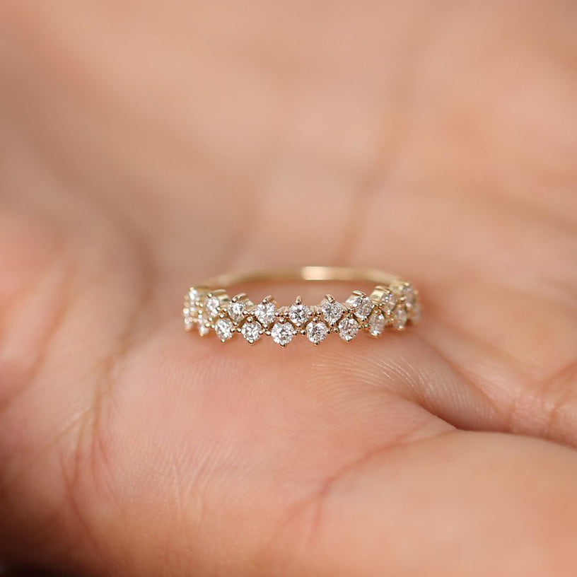 14K Double Row Prong Setting Diamond Wedding Band