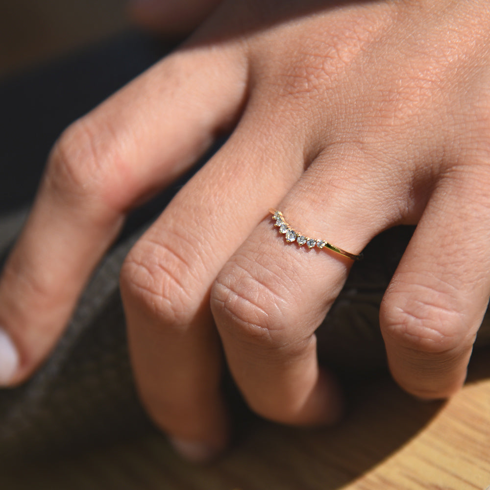 14K Gold Curved Diamond Ring