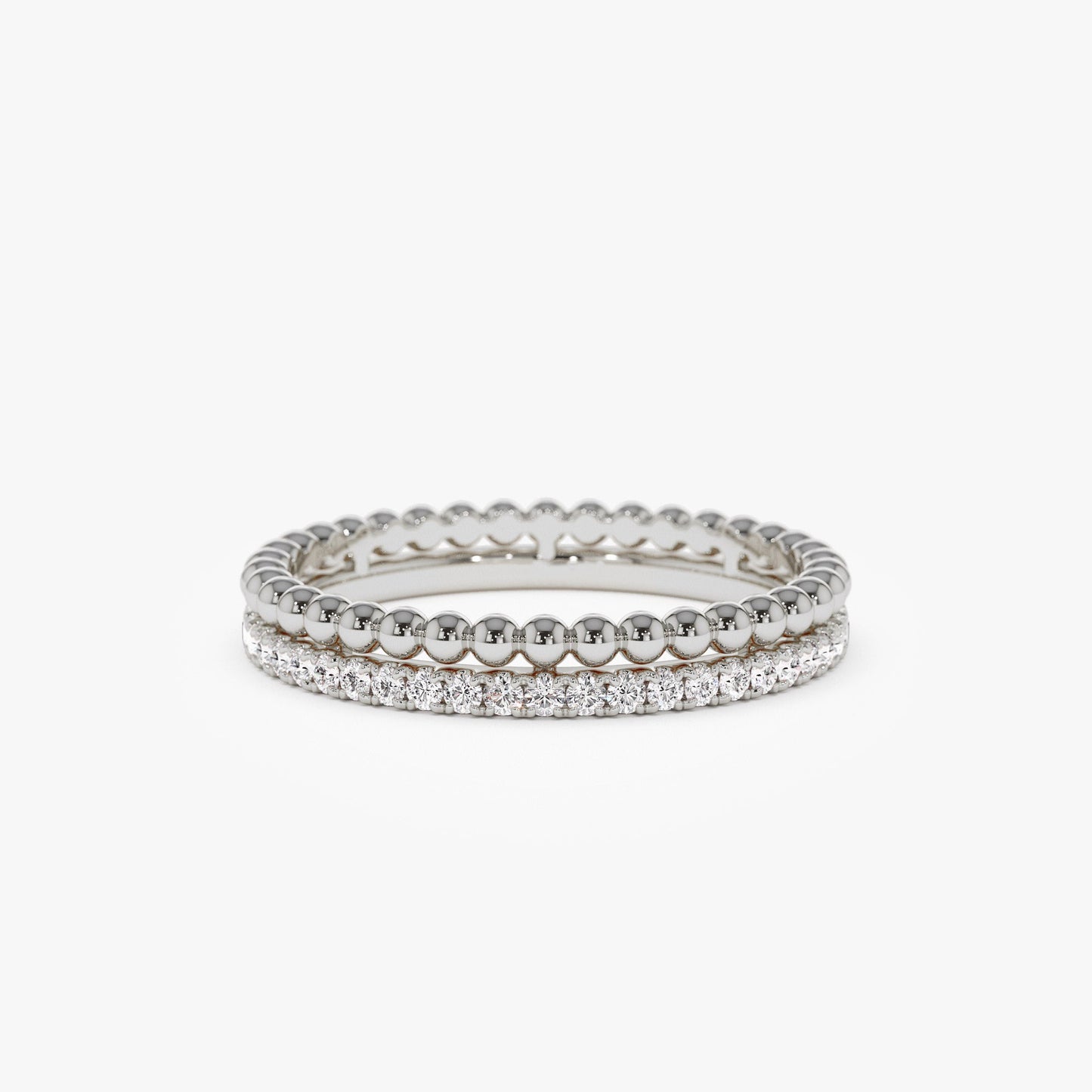 14K Stacked Beaded Ring with Diamond Ring - Geum Jewels