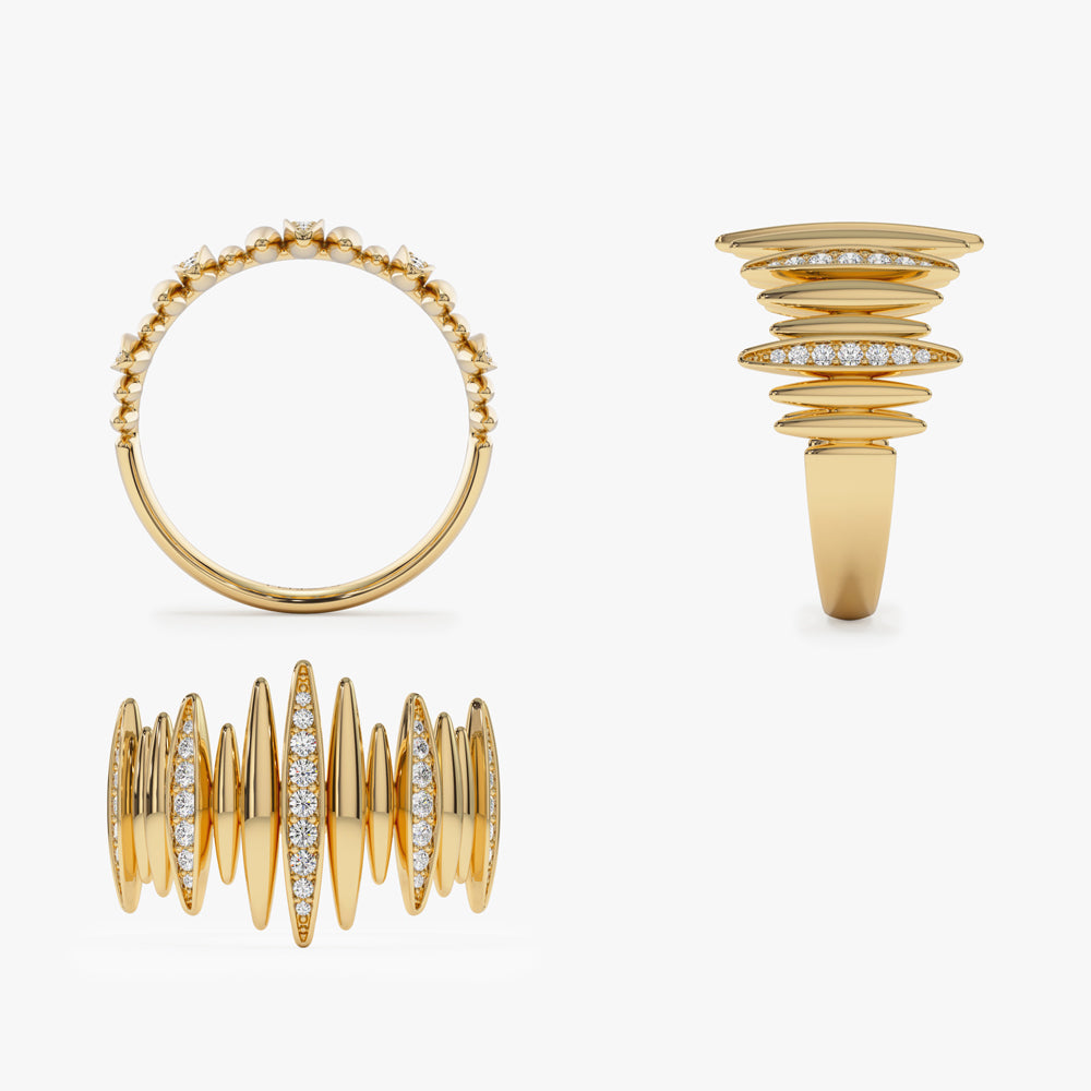 14k Unique Diamond Spike Ring