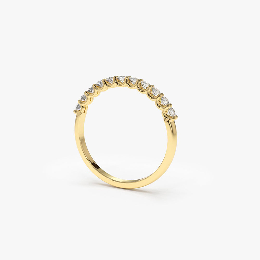 14k 11 Stone U-Shaped Diamond Wedding Band