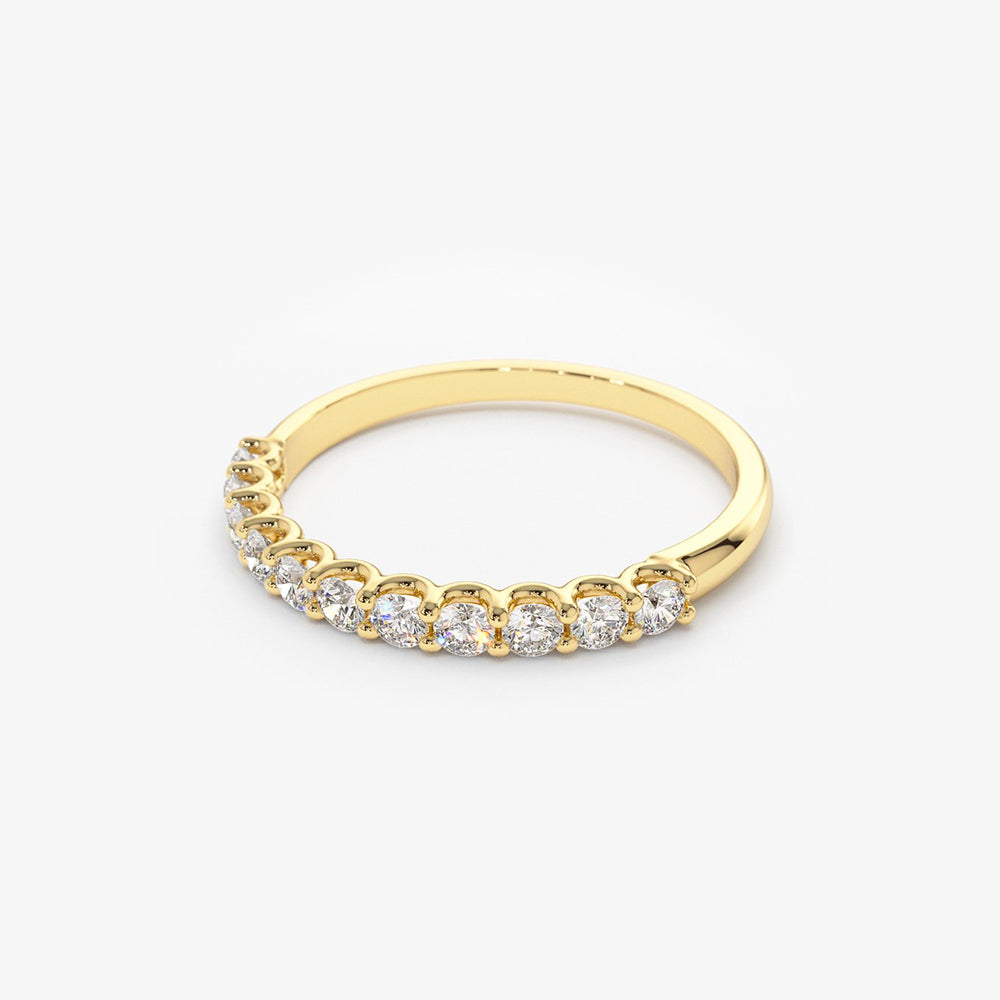 14k 11 Stone U-Shaped Diamond Wedding Band