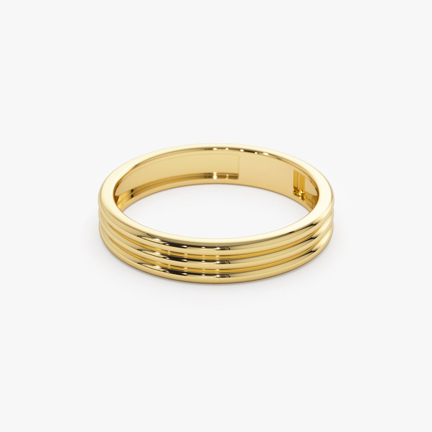 14k 3.5MM Multi Lined Gold Wedding Ring - Geum Jewels