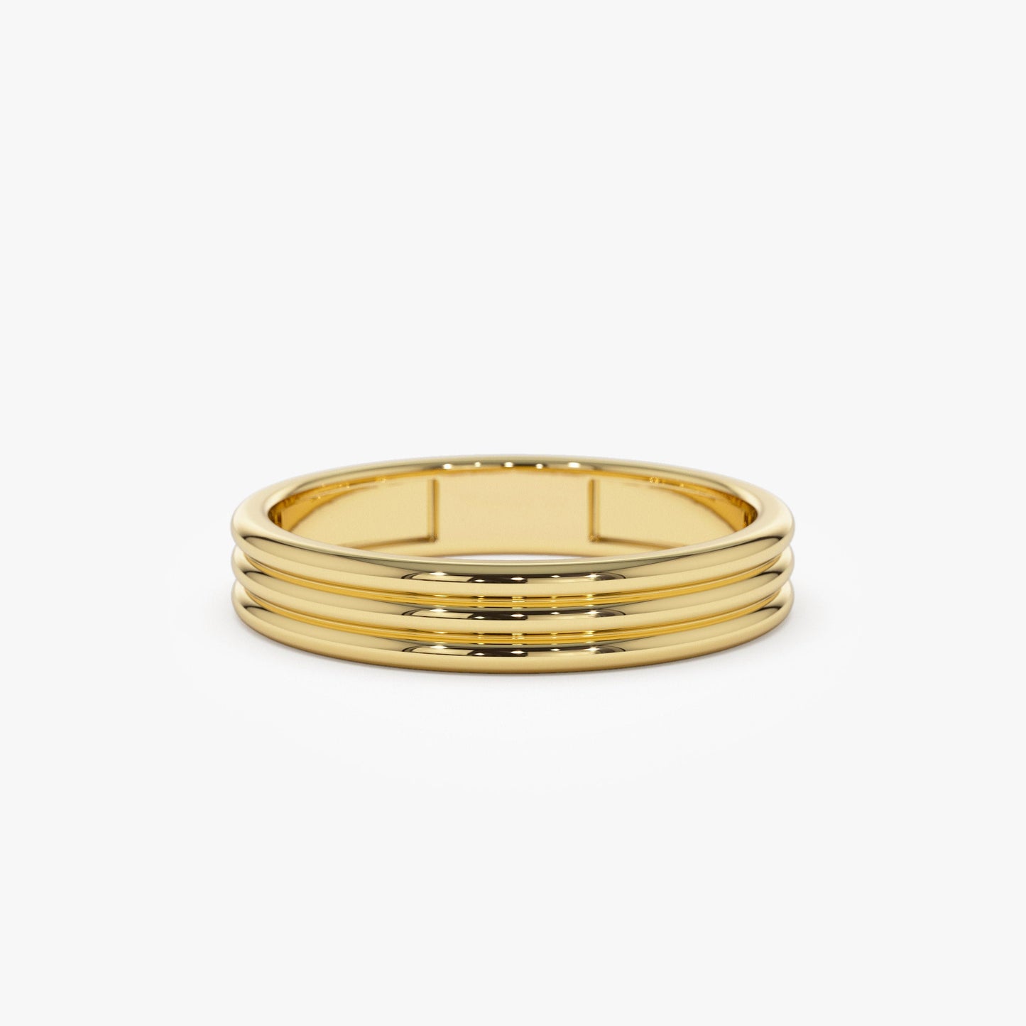 14k 3.5MM Multi Lined Gold Wedding Ring - Geum Jewels