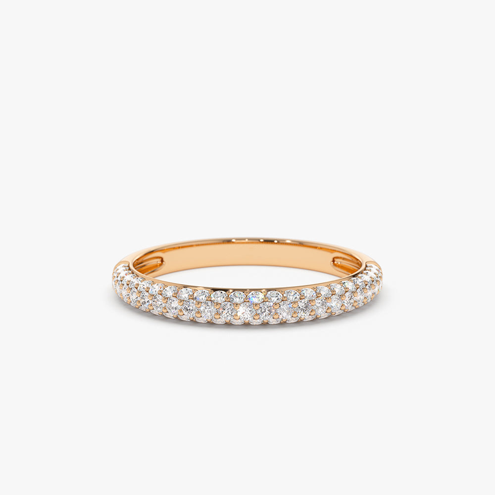 14k 3 Row Half Eternity Diamond Band - Geum Jewels