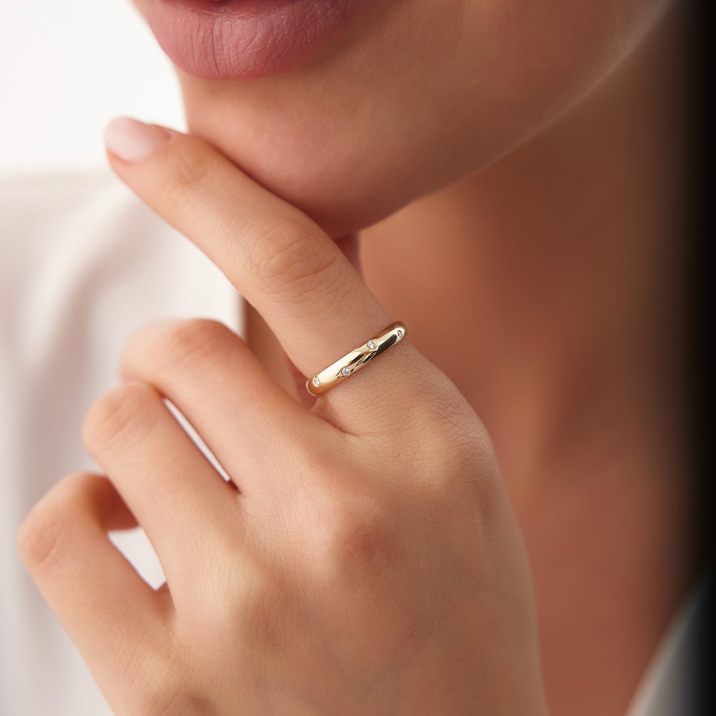 14k 3MM Dome Burnish Setting Women's Wedding Ring