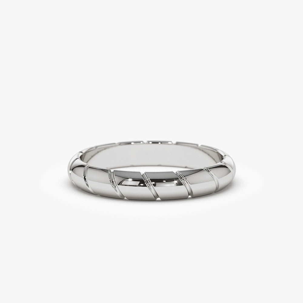 14k 3MM Unique Diagonal Cut Design Gold Ring - Geum Jewels
