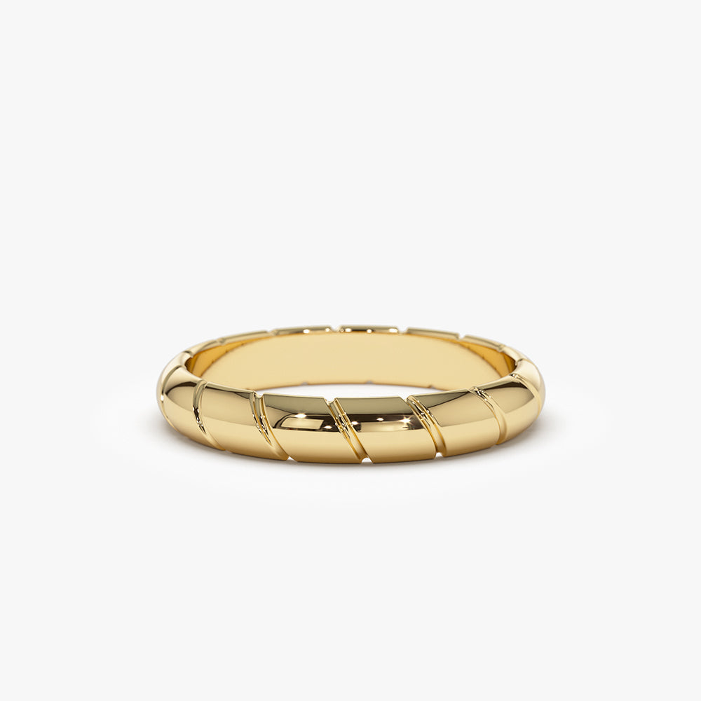 14k 3MM Unique Diagonal Cut Design Gold Ring - Geum Jewels