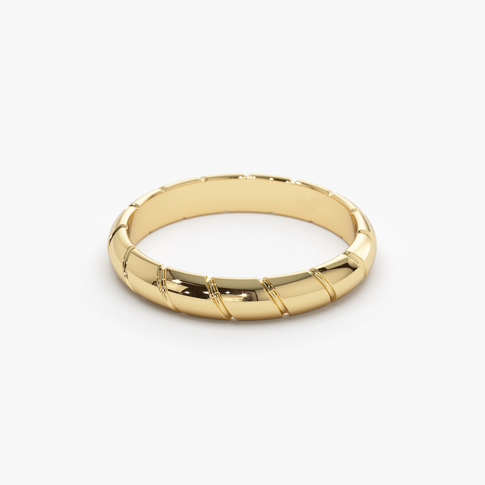 14k 3MM Unique Diagonal Cut Design Gold Ring - Geum Jewels