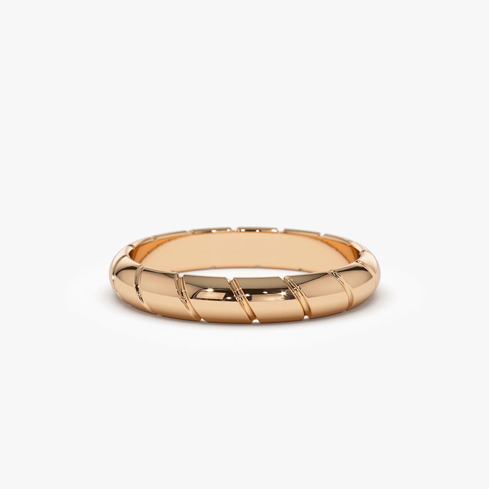 14k 3MM Unique Diagonal Cut Design Gold Ring - Geum Jewels