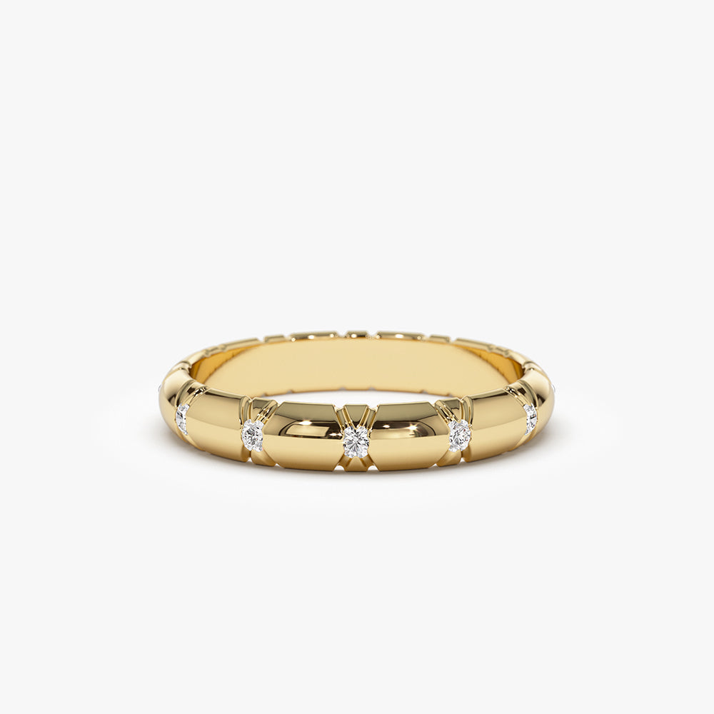 14k 3MM Unique X Cut Design Diamond Wedding Ring - Geum Jewels